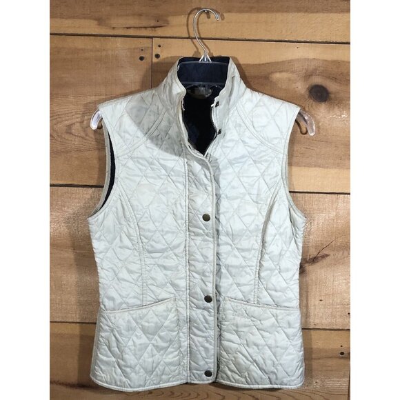 Barbour Jackets & Blazers - Barbour Liddesdale Gillet Diamond Quilted Vest Womens Size 4 Zip Snap Up Cream